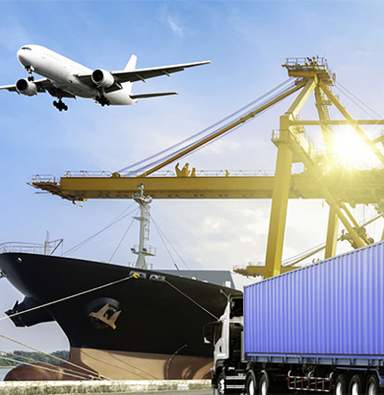 Shipping and logistics image showing cargo ship with containers